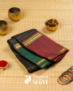 8- Kanchipuram silk saree-black ,red &bottle green